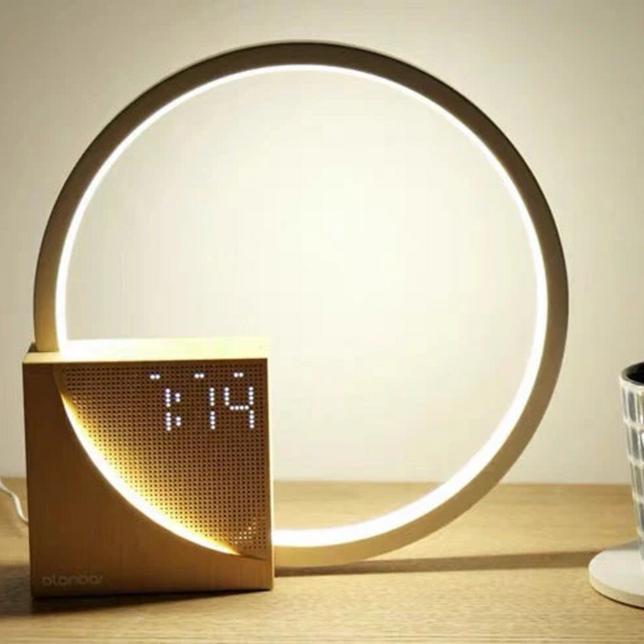 Multifunctional LED Ring Lamp with Alarm Clock & White Noise